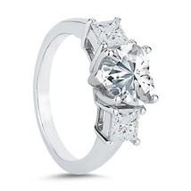 10K White Gold Over 1/2Ct Simulated Heart &amp; Princess Trilogy Engagement Ring - £56.30 GBP
