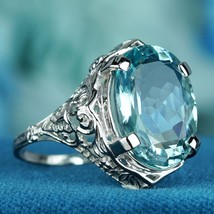 6.61 Ct. Natural Aquamarine Vintage Style Filigree Solitaire Ring in 14K Gold - £1,923.10 GBP