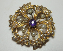 Vintage 1960&#39;s Estate Sale 14 Karat Yellow Gold Genuine Pearl &amp; Amethyst... - $444.13