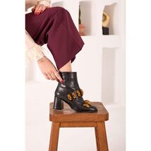 The Eclipse Black & Gold Leather Block Heel Women Boot image 2