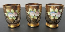 Vintage Czech Bohemia  Gold And Smoked Shot Glasses Stunning EUC Set Of 3 - £29.69 GBP