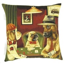 Bulldog Dogs Playing Poker Pillow Cover Only Belgium Jacquard Woven NO S... - $44.49