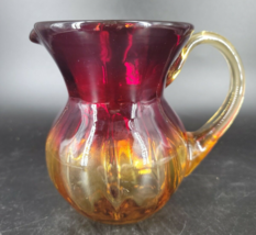 Vintage Amberina Pitcher 6&quot; Hand Blown Art Glass Small Applied Handle Ri... - £22.44 GBP