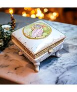 1950s Small Powder Blue Gilt Dainty Porcelain &amp; Brass Footed Trinket Jew... - $102.98 CAD