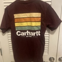 Carhartt Men’s Short Sleeve Tshirt Size S Maroon Double Sided Graphic - £12.27 GBP