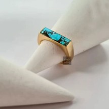 Classic Tibetan Turquoise Signet Ring, Mens Silver Signet Ring, Boyfriend gift - £69.89 GBP