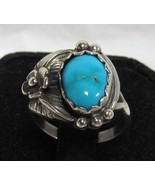 Vintage Navajo 925 Sterling Silver Turquoise Sz 5.75 Ring Flower Leaf  3... - €34,32 EUR