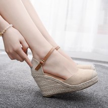 Crystal Queen Women Suede Wedges High Ankle Toe Casual Slope Round Head Sandals  - £36.76 GBP