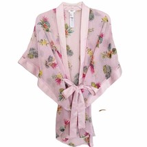 Forever 21 Pink Floral and Stripe Sheer Satin Trim Short Robe - £29.89 GBP