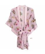 Forever 21 Pink Floral and Stripe Sheer Satin Trim Short Robe - £29.24 GBP