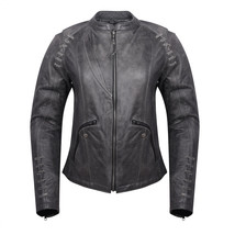 Ladies Lightweight Distressed Gray Goat Skin Leather Jacket - $195.26+