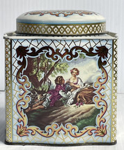 Vintage Daher Canister Tin Floral Lovers In The Garden Made in England Retro - £9.25 GBP
