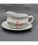 International Stoneware Gravy Boat With Under Plate Heritage Patchwork v... - $41.78 CAD