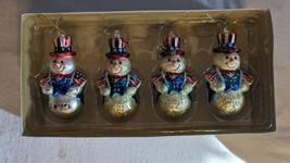 VTG Dept 56 Patriotic Snowman Stars &amp; Stripes Christmas Tree Ornaments Set Of 4 - $33.85