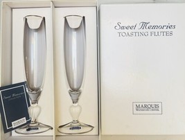 Waterford Marquis Sweet Memories Crystal Toasting Flutes Gold Rim 9-in New - £56.31 GBP