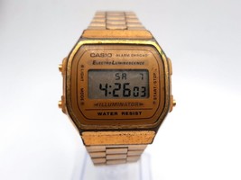 Men&#39;s Casio Gold Tone vintage Digital Watch A168 New Battery Sound Works - £27.82 GBP
