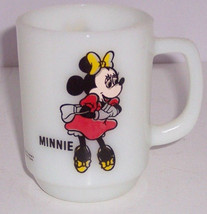 Walt Disney Productions Minnie Mouse Mug Pepsi Cup Milk Glass Fire King Vintage - £48.21 GBP