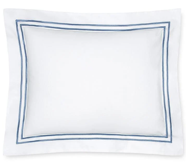 Sferra Grande Hotel Standard Sham Wh/Cadet Blue Double Stitch Cotton Per... - $45.44
