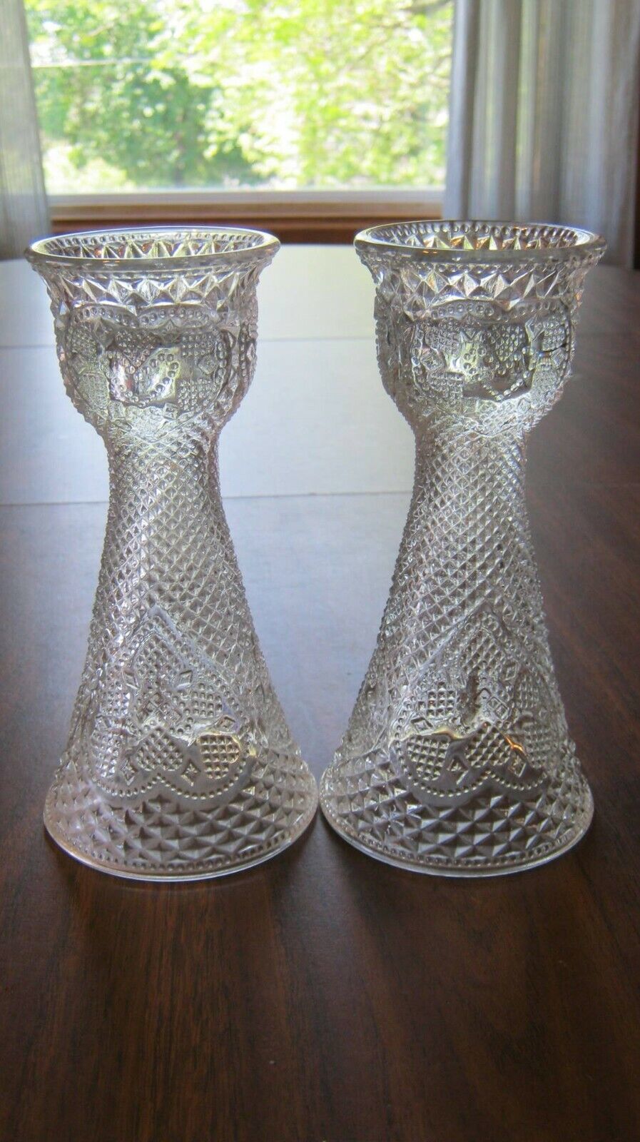 Primary image for 2 Avon Vintage Glass Vase Candlestick Holders Hearts Fostoria