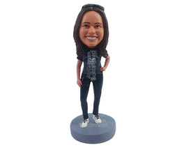 Custom Bobblehead Casual chick posing sexy with one hand on the hip wearing t-sh - £71.14 GBP