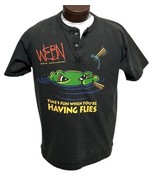Vtg 90&#39;s 25th Anniv WEBN Rock Station T Shirt Henley Black Frog Single S... - $731.58 MXN