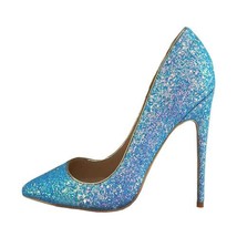 Blue Glitter Shiny Shoes Woman Pointed Toe High Heel Stilettos 12 cm Women Pumps - £55.11 GBP