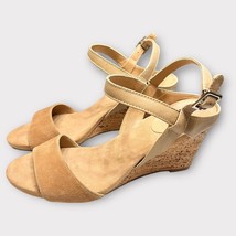 TAHARI camel suede leather cork wedge heeled sandals size 8.5 - $33.87