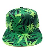 MARIJUANA WEED LEAF CANNABIS ALL OVER FLORAL PRINT SNAPBACK HAT CAP FLAT... - $354.77 MXN