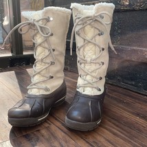 Lands&#39; End Brown Leather and Suede Lace up Kids All Weather Boots Size 2M - $30.29
