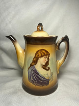 Antique Art Nouveau Ceramic Glazed Painted European Coffee/Tea Pot W/ Strainer  - £239.76 GBP