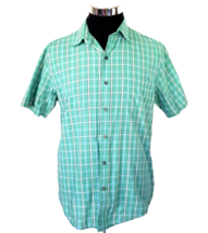 Van Heusen Shirt Men&#39;s Size Medium Green White Checks Classic Fit Button Front - £12.78 GBP
