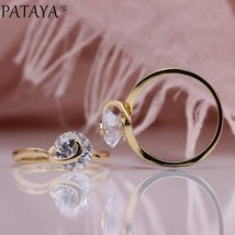 PATAYA New Big Natural Zircon Women Rings 585 Rose Gold White Wedding Gifts Fash - £9.06 GBP