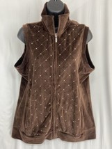 Quaker Factory Women&#39;s Brown Velour Rhinestone Sleeveless Full Zip Vest Size S - £14.07 GBP