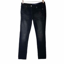Almost Famous Juniors 5 Dressy Jeans Mid Rise Skinny Velour Velvet Dark Black - £7.81 GBP