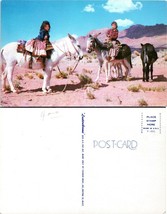 USA Native American Children Girls on Burros in the Dessert Vintage Postcard - £7.53 GBP
