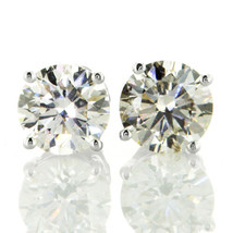2.02 TCW Diamond Solitaire Stud Earrings Round Shape H/I VS2/SI1 14K White Gold - £4,195.83 GBP