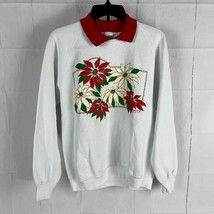 Vintage Gopher Sport Women&#39;s Large Sweatshirt Poinsettia Ugly Christmas White - £24.04 GBP