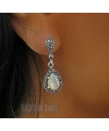 Mother of Pearl and genuine marcasite earrings SOLID sterling stamped 92... - $1,195.15 MXN