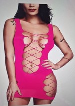 Fishnet V -Neck Sleepwear One Size One Piece Nightdress Pink - £7.00 GBP