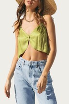 Endless Blu. cropped satin split-front camisole in Lime - £17.90 GBP