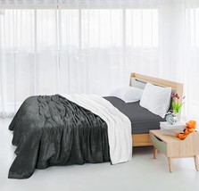 Bed Blanket Queen Size Grey 480GSM Plush Blanket Fleece Reversible Blanket - £39.38 GBP
