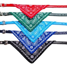 5 Leather Dog Collars 9&quot; to 11&quot; With Bandanna Black Blue Lt Blue Red Green - $14.99