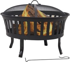 Sunnydaze Outdoor Steel Fire Pit With Mesh Stripe Cutouts - Metal, Inch - £123.86 GBP