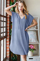 Heimish Full Size Ribbed Short Sleeve Hooded Dress - £32.98 GBP