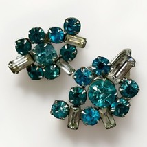 MCM Aquamarine Blue and Rhinestone Cluster Silver VTG Screw Back Earrings - $34.34