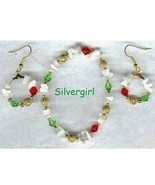 White Red Green Gold Bracelet and Earring Set - £12.75 GBP