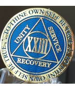 23 Year AA Medallion Blue Gold Plated Alcoholics Anonymous Sobriety Chip... - $18.99