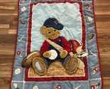 Blue Jean Teddy Baseball Baby Quilt Crib Comforter BJT 32x41.5 Rare Hard... - $80.74