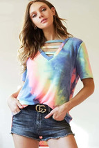 BiBi Tie-Dye V-Neck Short Sleeve T-Shirt - $27.25