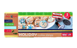 Nordic Ware Christmas Holiday Cookie Stamps 3 Piece Set Wood Handles UNUSED - £15.26 GBP